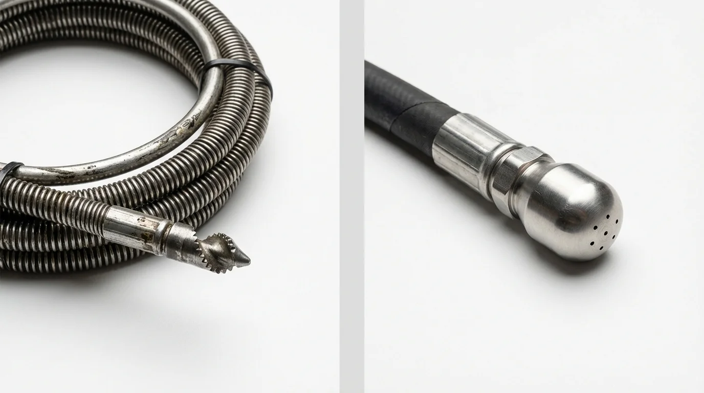Drain snake cable and hydro jetting nozzle used for drain cleaning in Gatesville, NC
