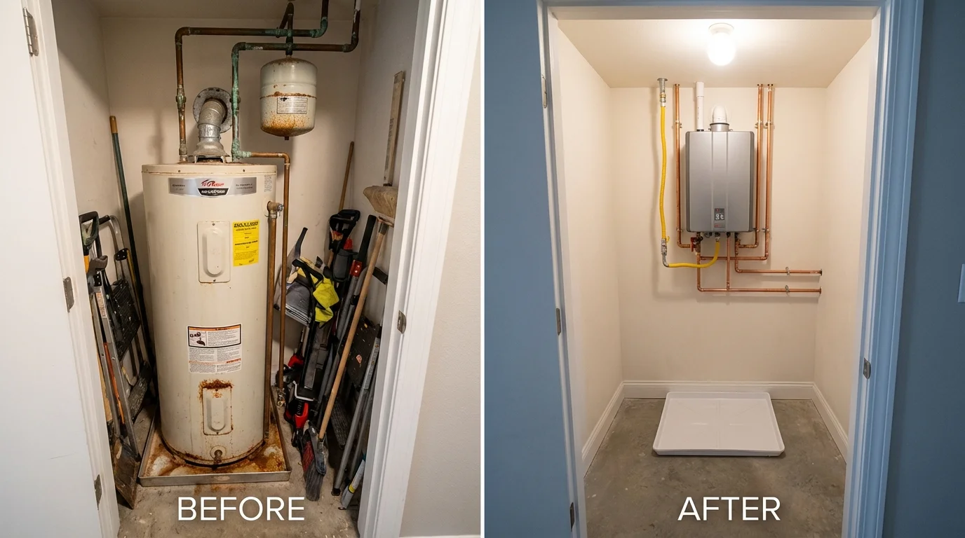 Tank water heater versus wall-mounted tankless unit comparison for Gatesville, NC homeowners