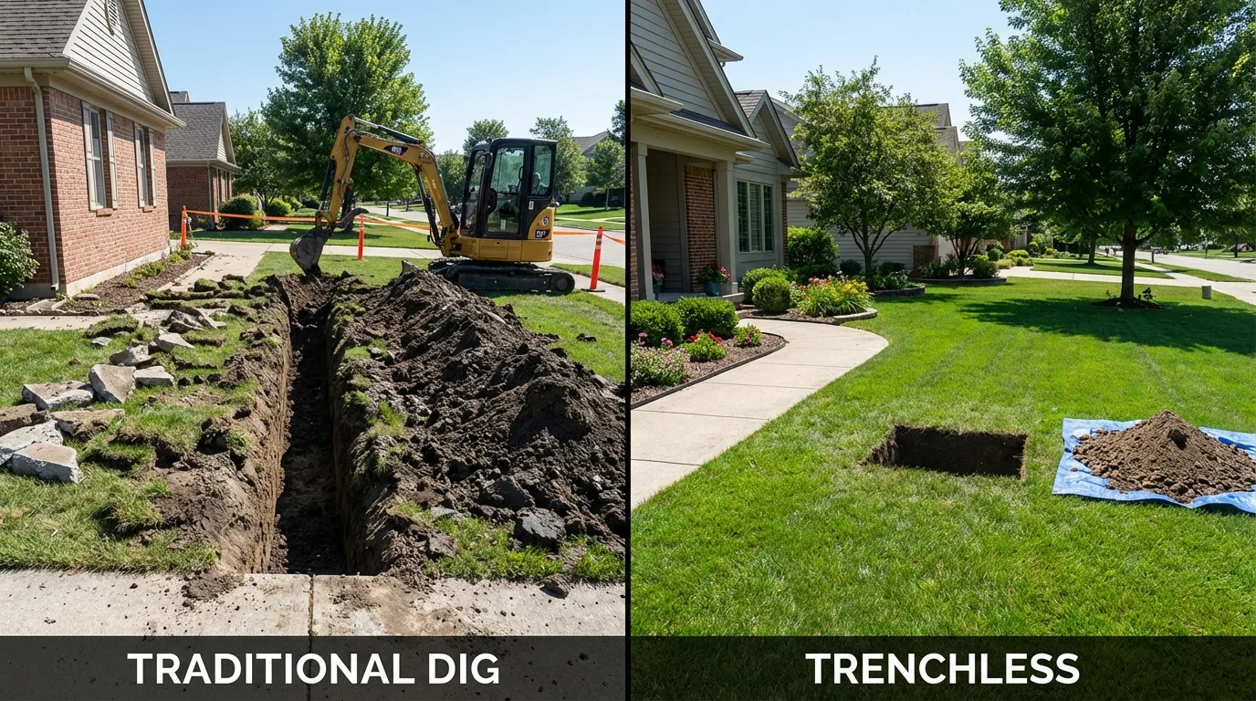 Trenchless sewer repair with minimal yard damage versus traditional excavation in Gatesville, NC
